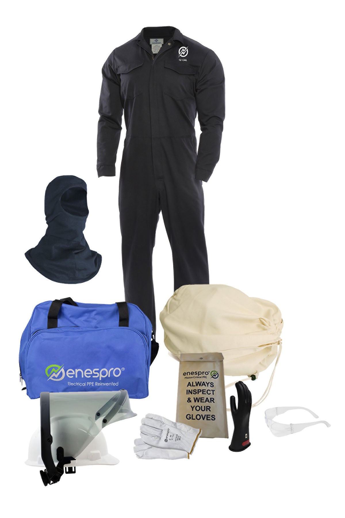 Enespro ArcGuard 12 cal Coverall Arc Flash Kit with Balaclava & Voltage Gloves