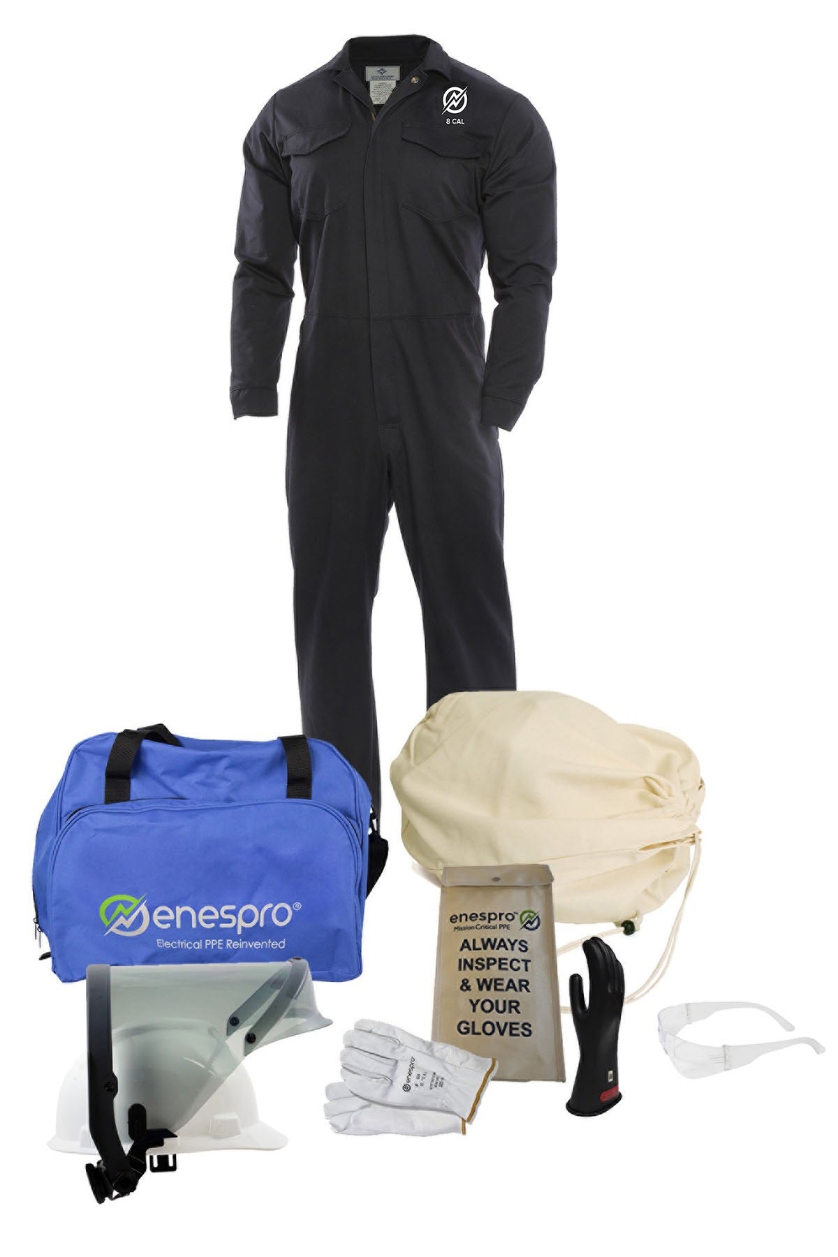Enespro ArcGuard 8 cal Coverall Arc Flash Kit with Voltage Gloves